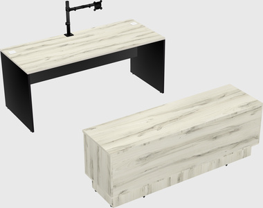 Parallel desk with low credenza