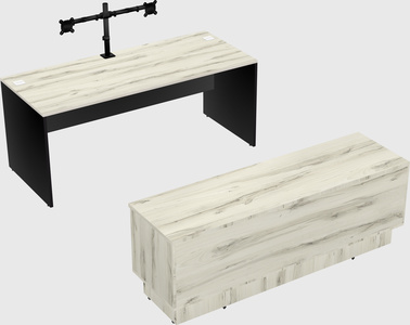 Parallel desk with low credenza