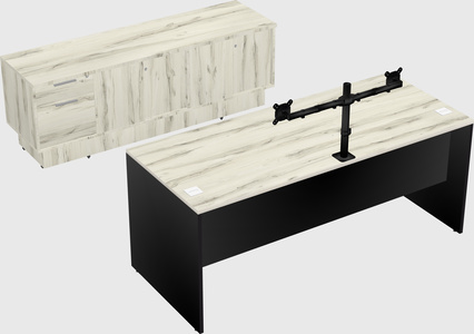 Parallel desk with low credenza