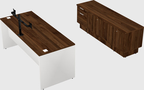 Parallel desk with low credenza