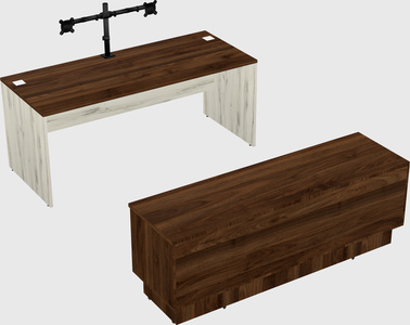 Parallel desk with low credenza