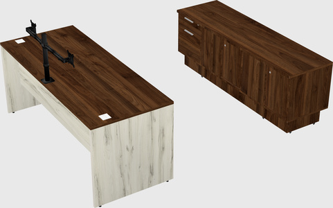 Parallel desk with low credenza
