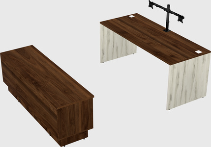 Parallel desk with low credenza