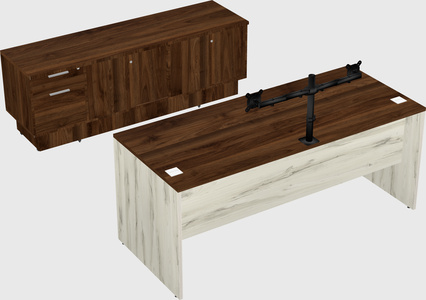 Parallel desk with low credenza