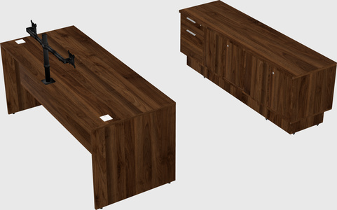 Parallel desk with low credenza