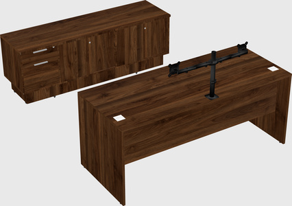 Parallel desk with low credenza