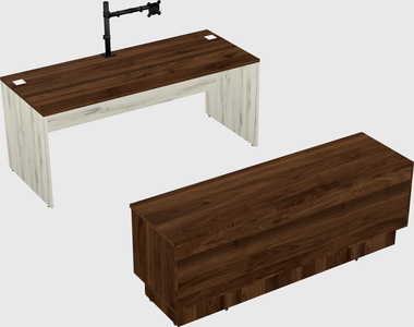 Parallel desk with low credenza