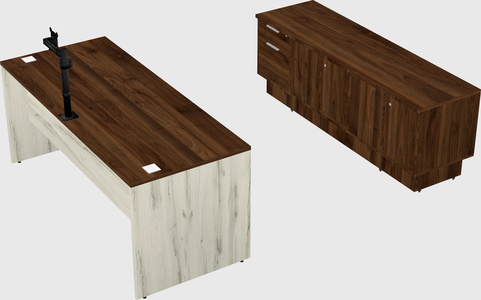 Parallel desk with low credenza