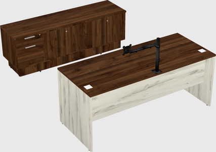 Parallel desk with low credenza
