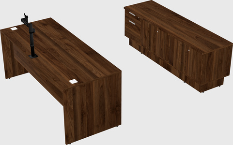 Parallel desk with low credenza