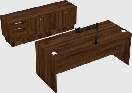 Parallel desk with low credenza