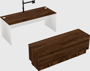 Parallel desk with low credenza