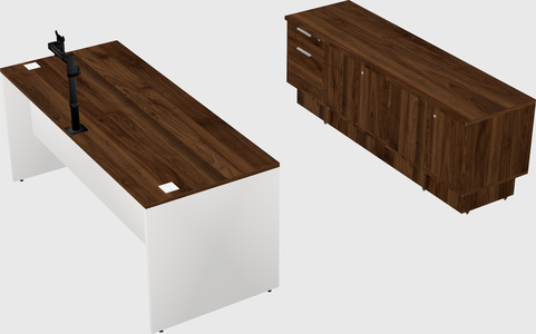 Parallel desk with low credenza