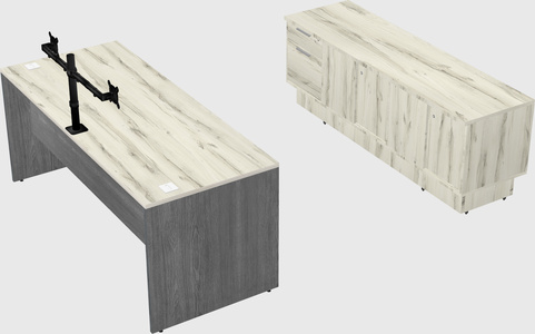 Parallel desk with low credenza