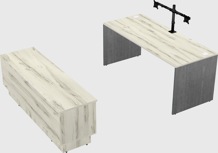 Parallel desk with low credenza