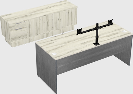 Parallel desk with low credenza