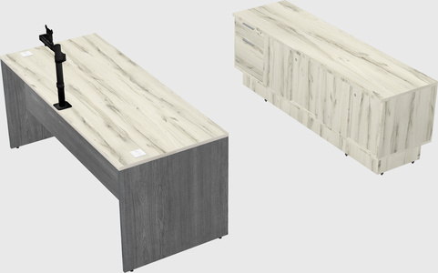 Parallel desk with low credenza