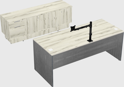Parallel desk with low credenza