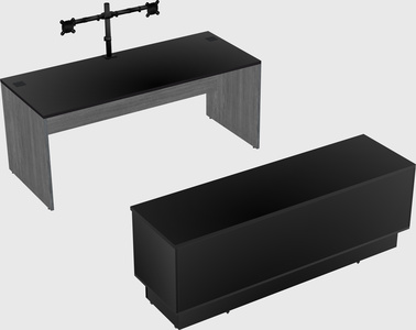 Parallel desk with low credenza