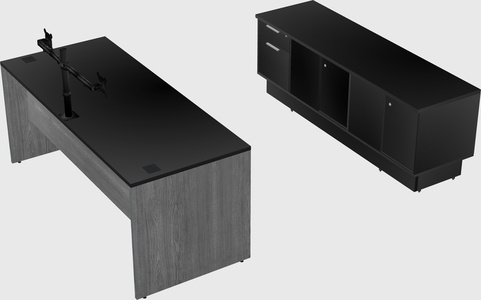 Parallel desk with low credenza