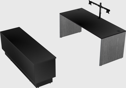 Parallel desk with low credenza