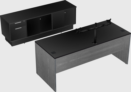 Parallel desk with low credenza