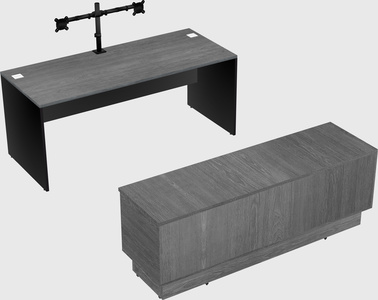 Parallel desk with low credenza
