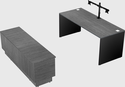 Parallel desk with low credenza