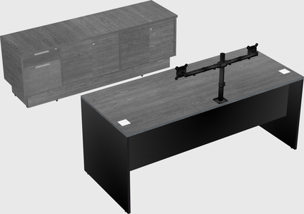 Parallel desk with low credenza