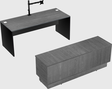 Parallel desk with low credenza
