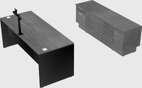 Parallel desk with low credenza