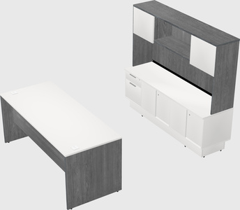 Parallel desk with low credenza
