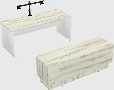 Parallel desk with low credenza