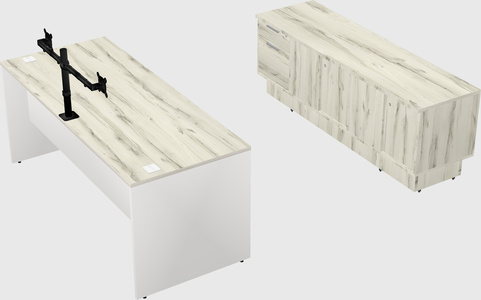 Parallel desk with low credenza
