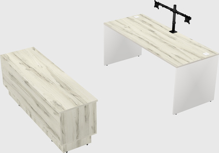 Parallel desk with low credenza