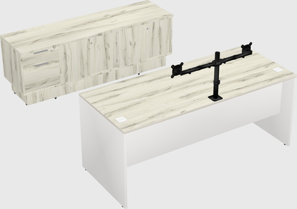 Parallel desk with low credenza