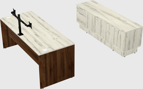 Parallel desk with low credenza