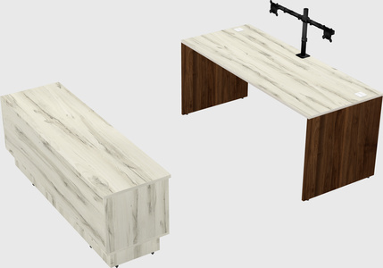 Parallel desk with low credenza