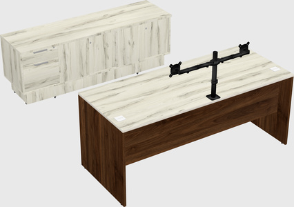 Parallel desk with low credenza