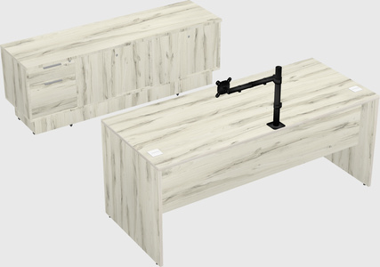 Parallel desk with low credenza