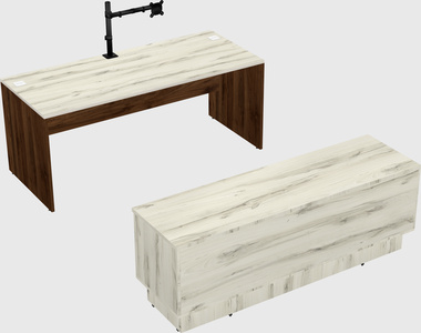 Parallel desk with low credenza