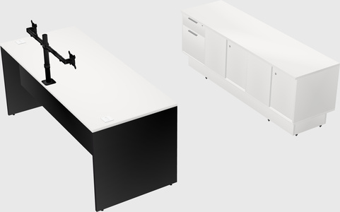 Parallel desk with low credenza