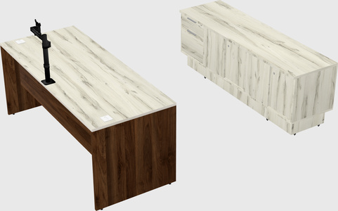 Parallel desk with low credenza