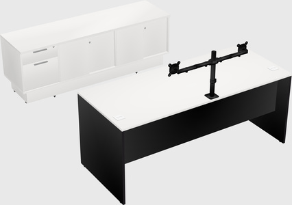 Parallel desk with low credenza