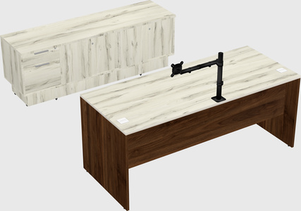 Parallel desk with low credenza