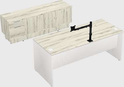 Parallel desk with low credenza