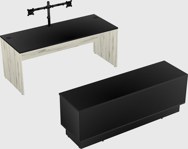 Parallel desk with low credenza