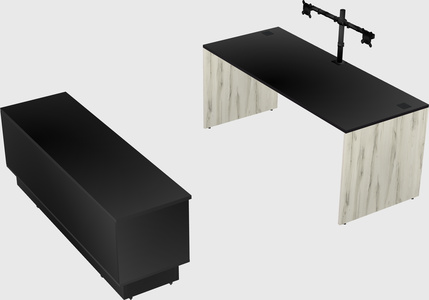 Parallel desk with low credenza