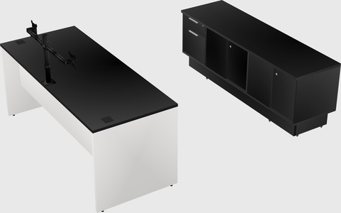 Parallel desk with low credenza