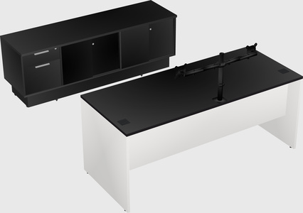 Parallel desk with low credenza